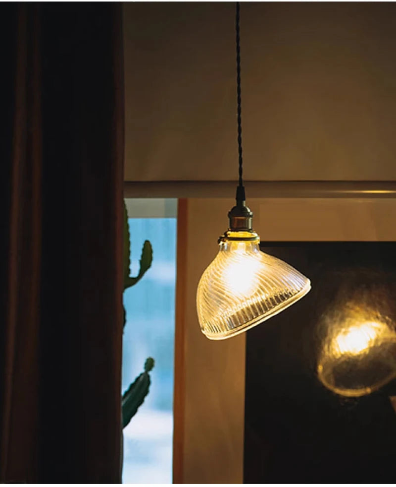 Elegant Green Stripe Glass Pendant Light - E27 Chandelier Fixture