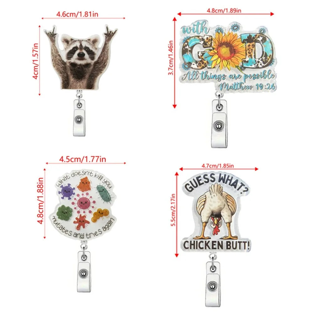 Funny Raccoon ID Badge Reel - Retractable Acrylic Clip Holder