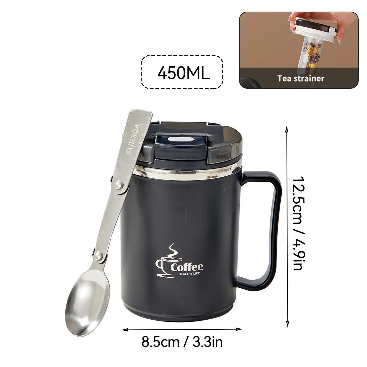 Double-Layer Insulated Stainless Steel Coffee Cup & Spoon