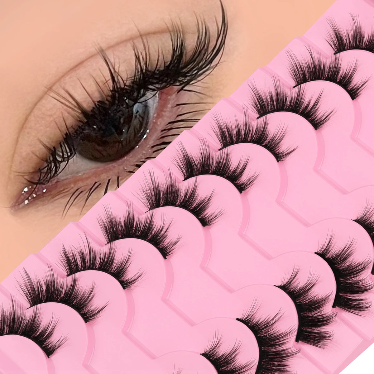WOSHEER Cat Eye Half Lashes - Soft Wispy Faux Mink Eyelashes