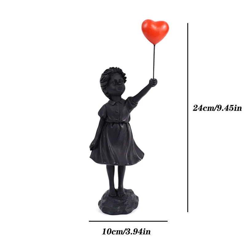 Charming Resin Girl Figurine with Balloons - Modern Home Decor