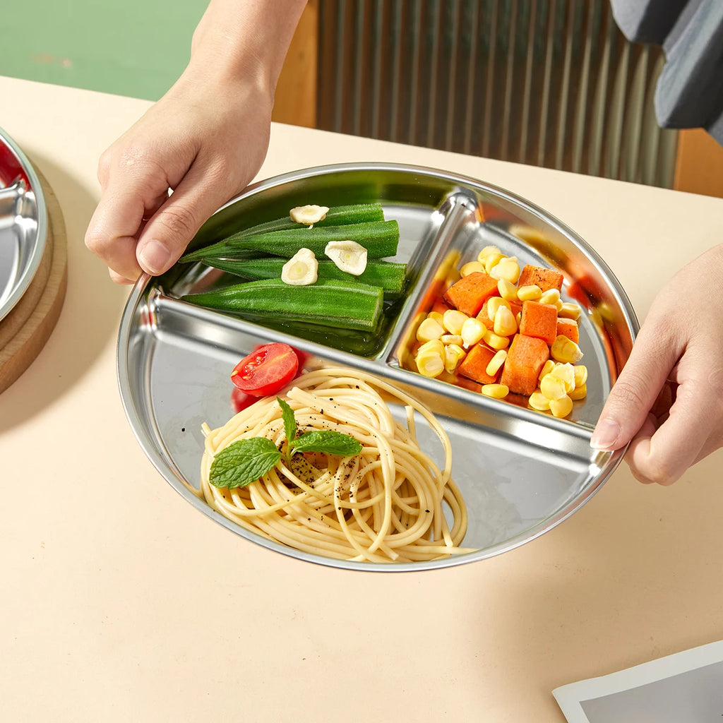 3-Compartment Stainless Steel Dinner Plate - Fun & Functional