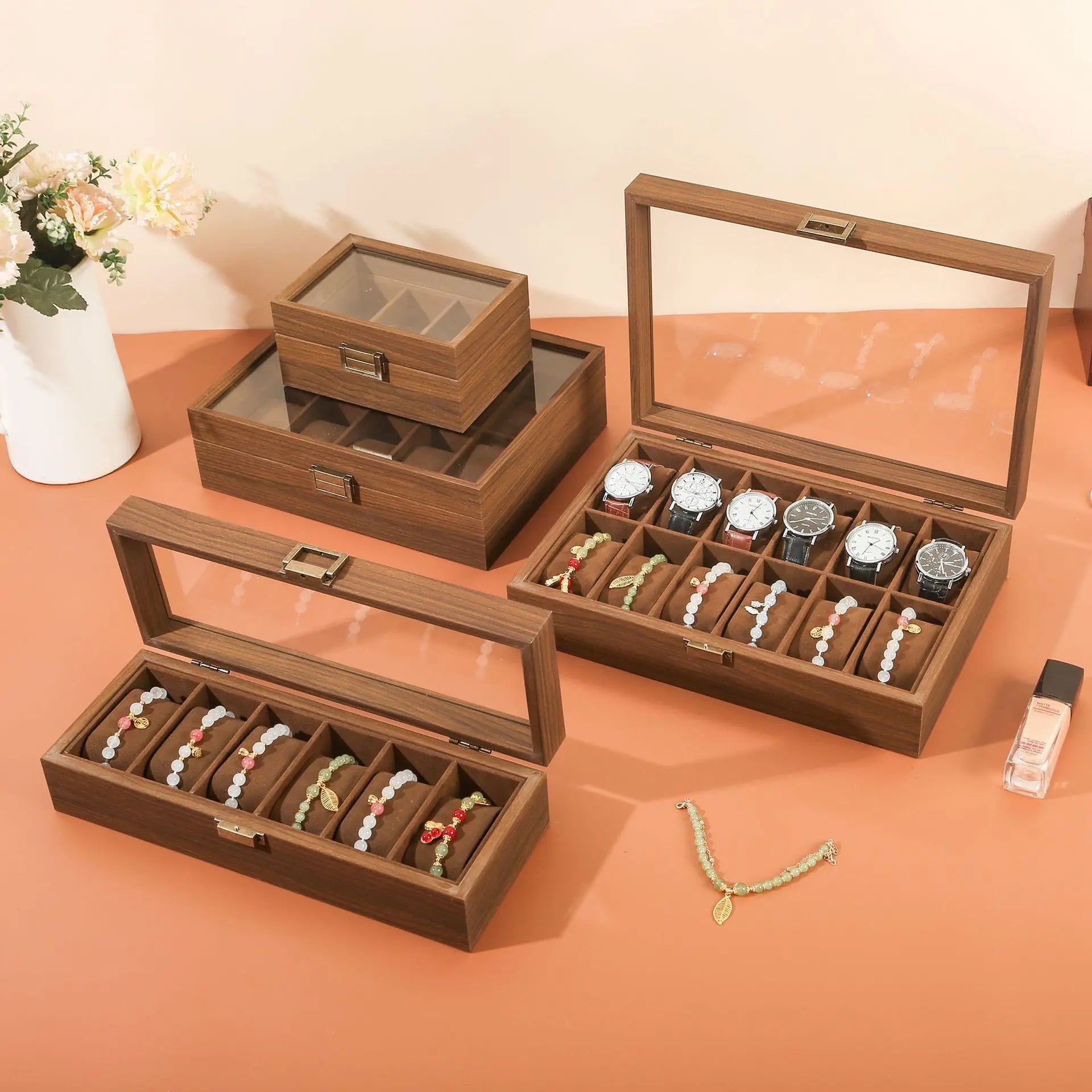Elegant Wooden Jewelry & Watch Storage Box for Couples