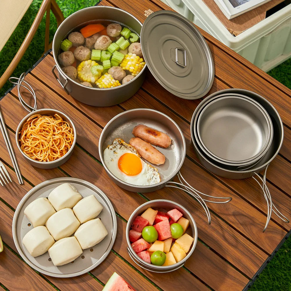 Ultra-Light Titanium Camping Pot Set - Portable & Foldable Gear