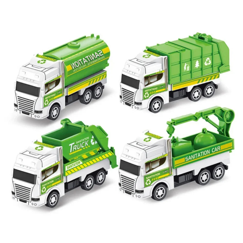 4Pcs Pull Back Toy Car Set - Inertia Sanitation Truck Models for Kids