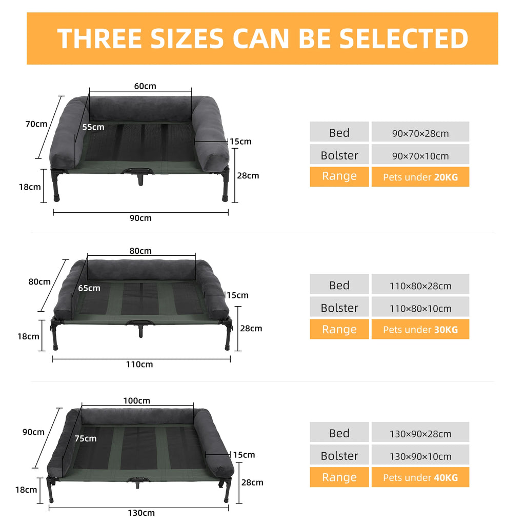 Elevated Pet Lounger Bed with Cozy Bolster - Cooling Comfort for Pets