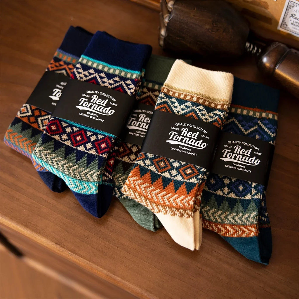 5 Pairs Vintage Fair Isle Crew Socks for Boots - Stylish Comfort