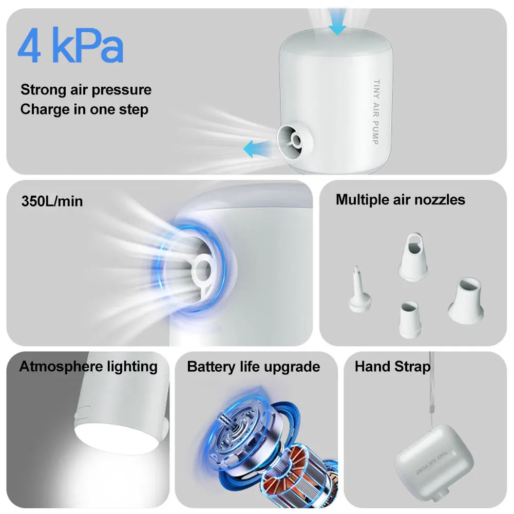 4000Pa Portable Wireless Air Pump - Rechargeable Inflator & Lantern