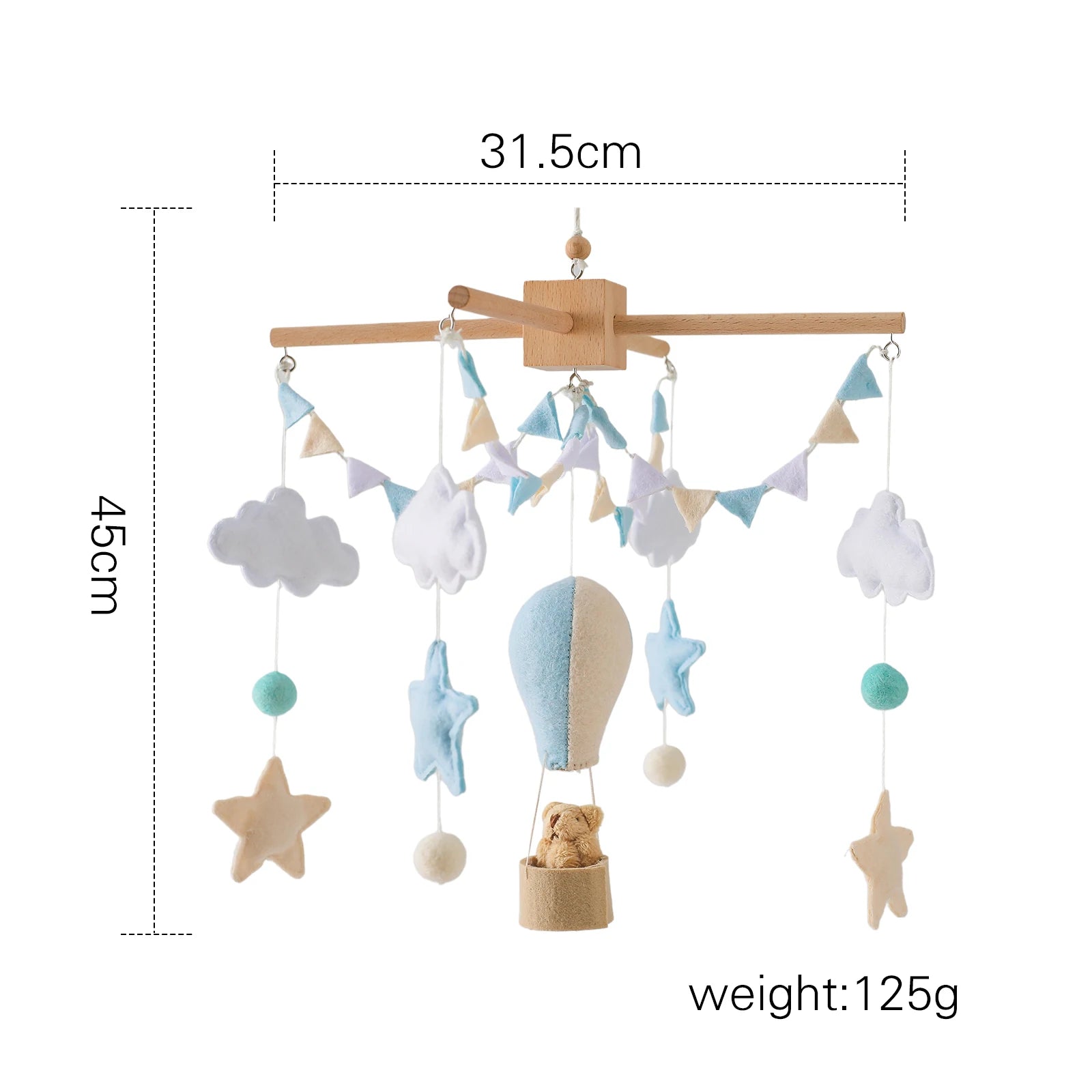 Soft Felt Hot Air Balloon Baby Crib Mobile - Colorful Wind Chime Toy