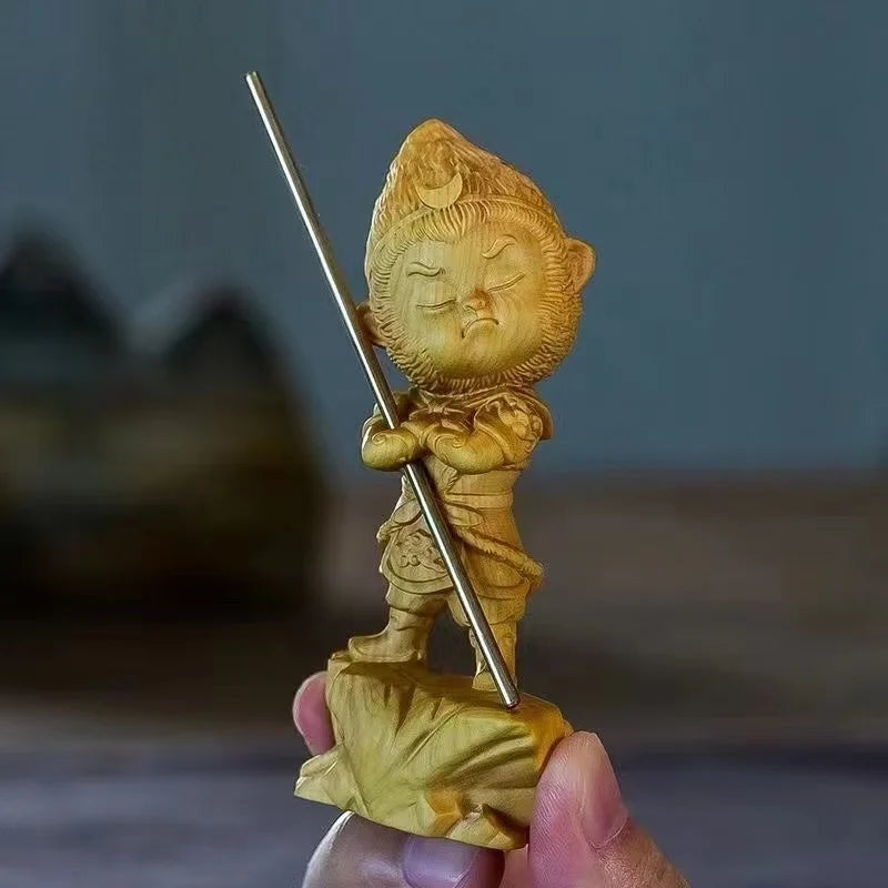 Hand-Carved Sun Wukong Wooden Sculpture - Chinese Mythology Decor