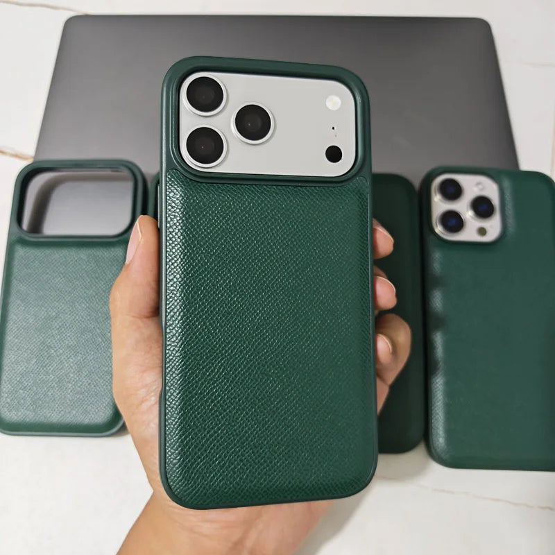 Forest Green Epsom Leather iPhone Case - Shockproof Bumper Cover