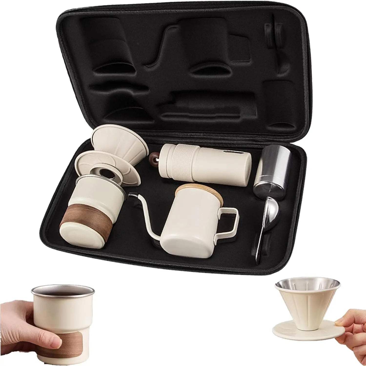Portable Hand Coffee Maker Set for Camping & Travel - 6-Piece Kit