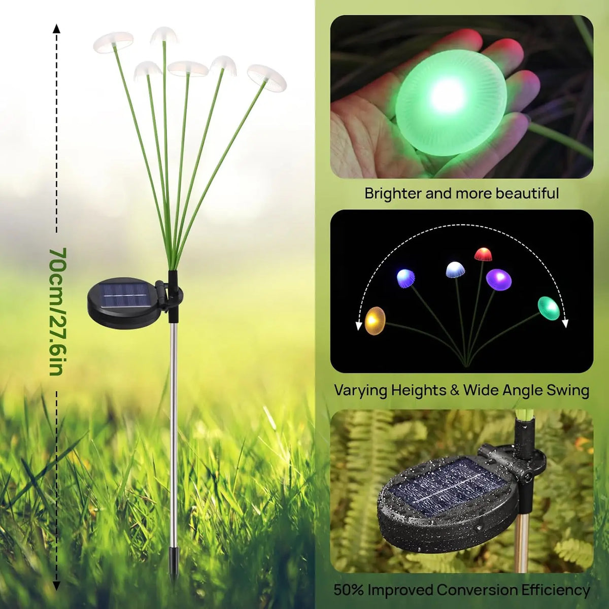 Waterproof Dual Mode LED Solar Mushroom Garden Lights for Ambiance