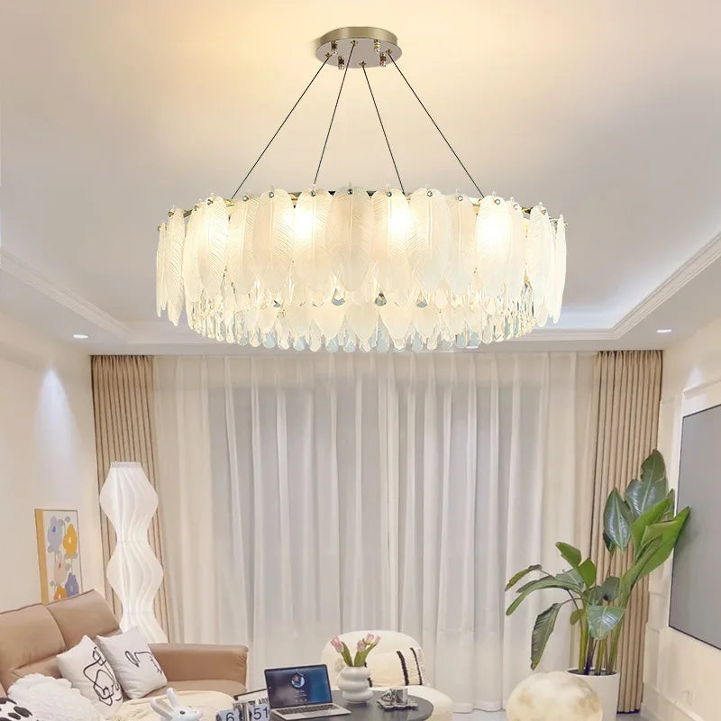 Stylish Modern Feather Glass Crystal Chandelier for Home Decor