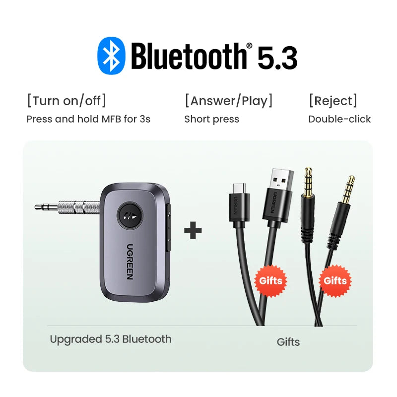 UGREEN Bluetooth 5.3 Audio Receiver - Wireless Car & Speaker Adapter