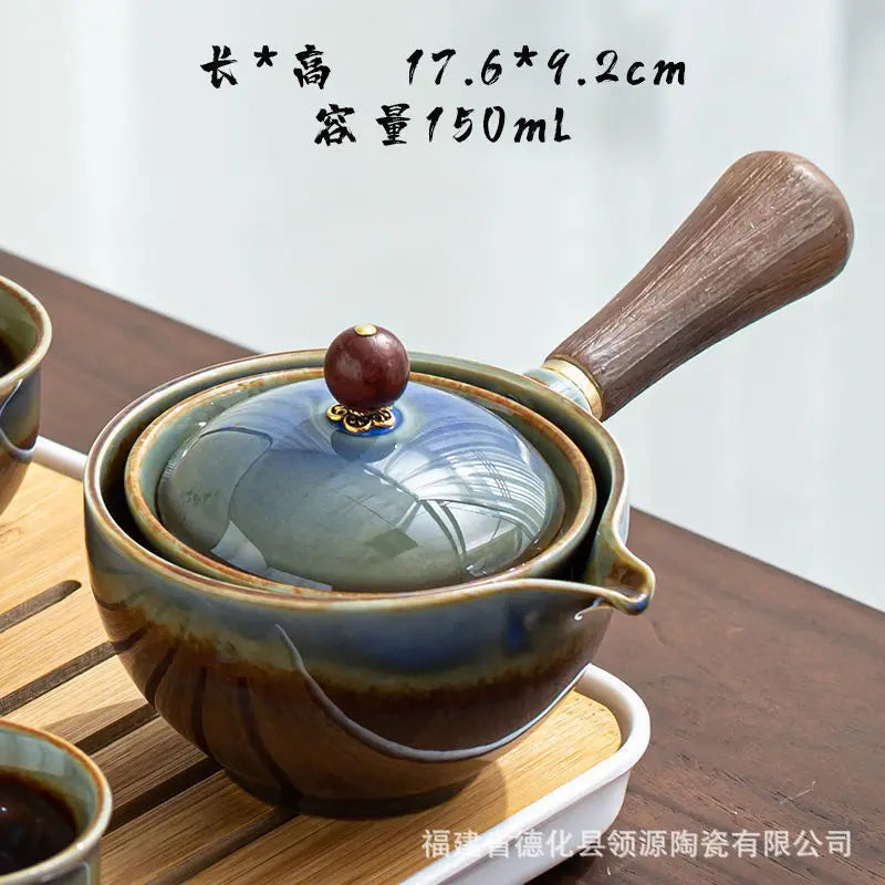 Portable 4-Piece Gongfu Tea Set with Rotating Teapot - Perfect Travel Gift
