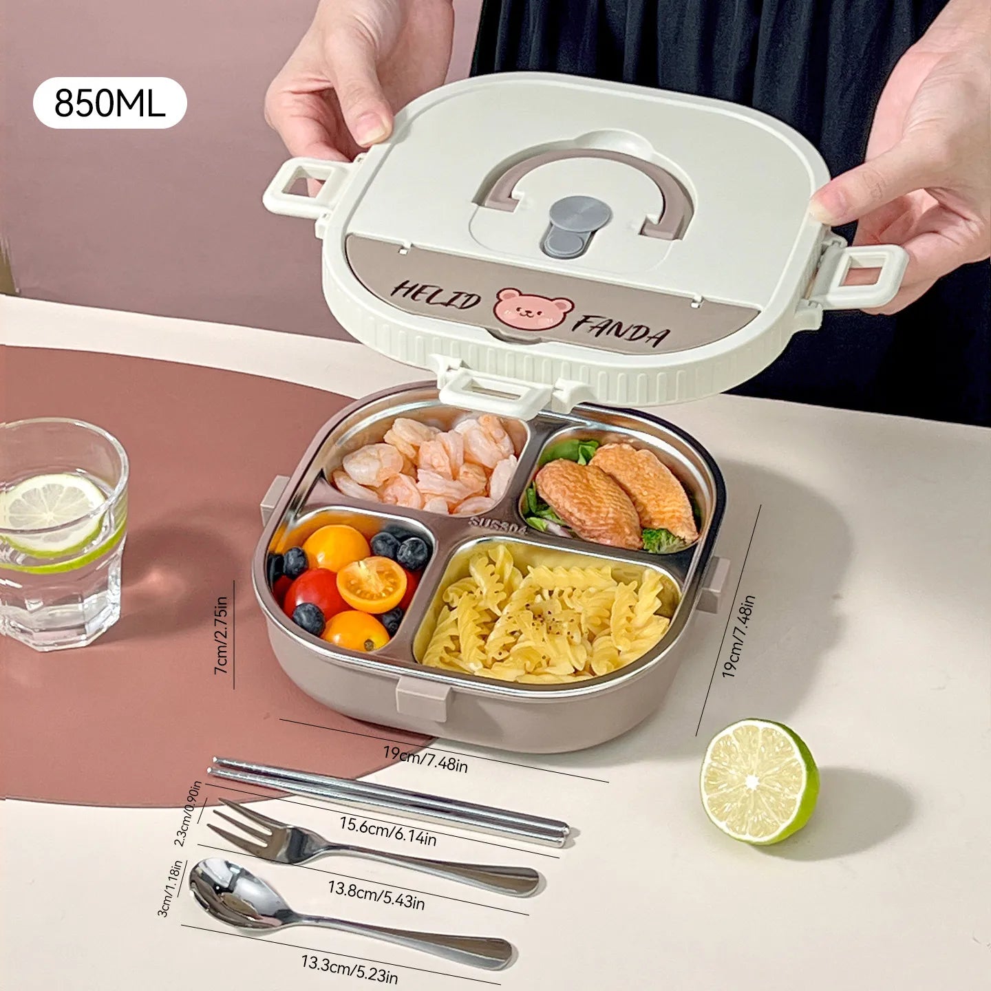 WORTHBUY Microwave Safe 3/4 Compartment Bento Lunch Box