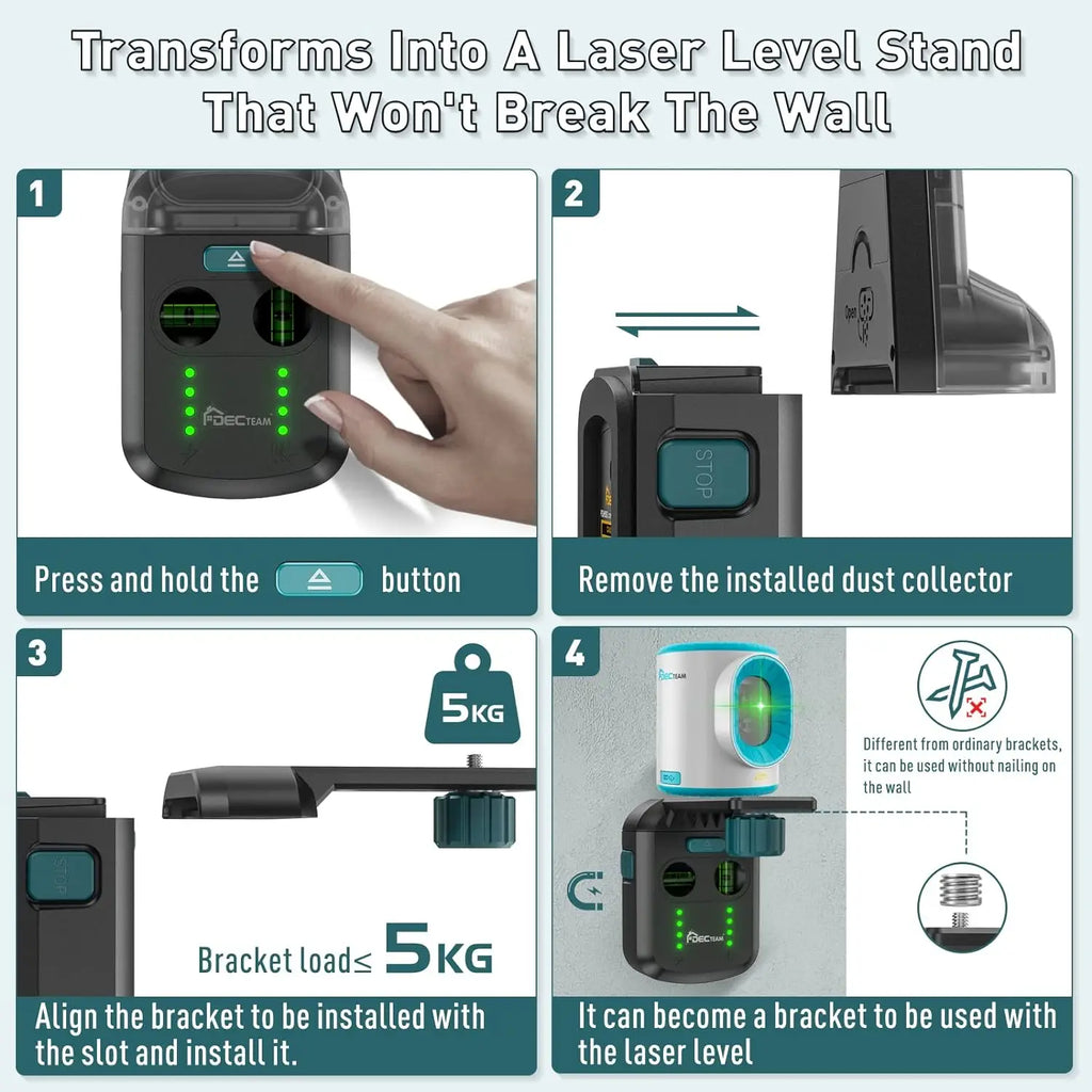 Decteam 4-in-1 Laser Level Dust Collector & Bracket for Home Projects
