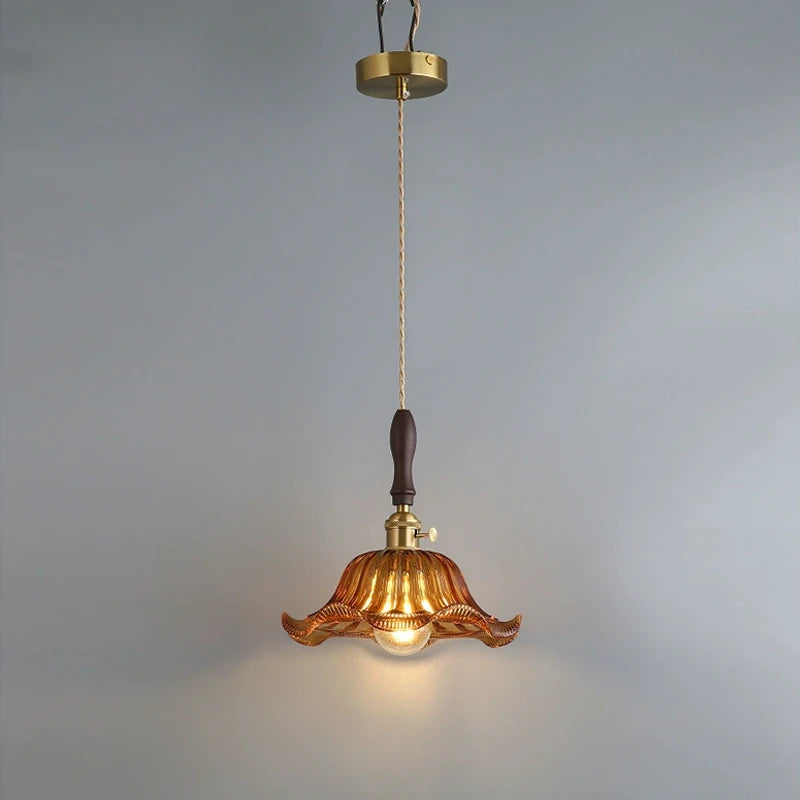 Vintage Green Glass Pendant Light - Nordic Copper Hanging Lamp