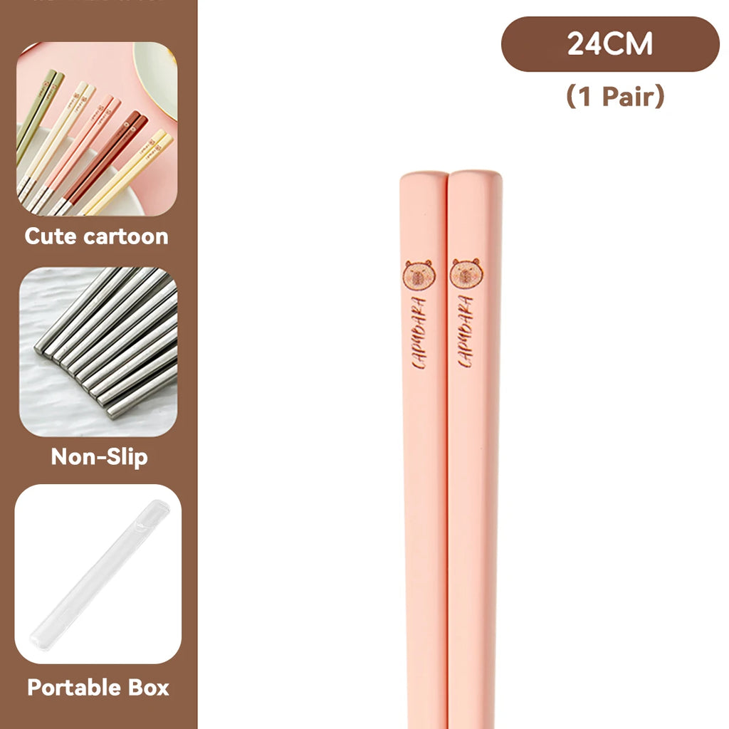 Cute Capybara Stainless Steel Chopsticks - Portable & Non-Slip