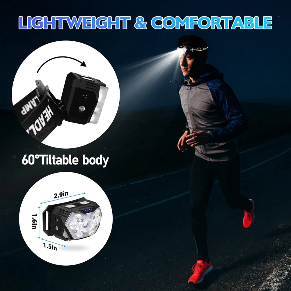 9 LED Rechargeable Headlamp with Motion Sensor - 2000 Lumen Brightness