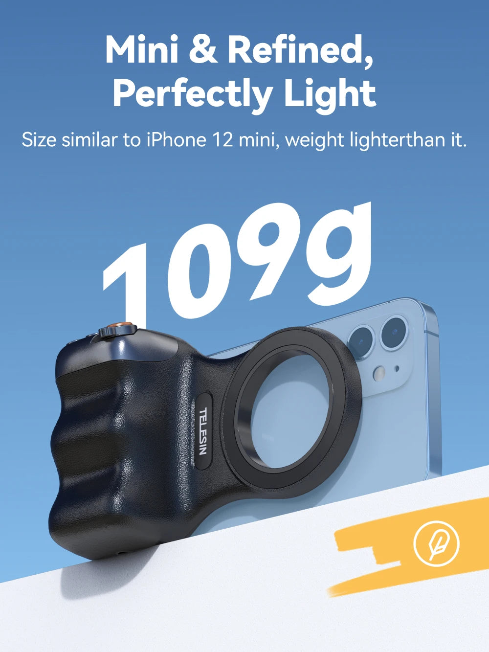 TELESIN Magnetic Phone Grip & Remote Control for iPhone/Huawei/Samsung