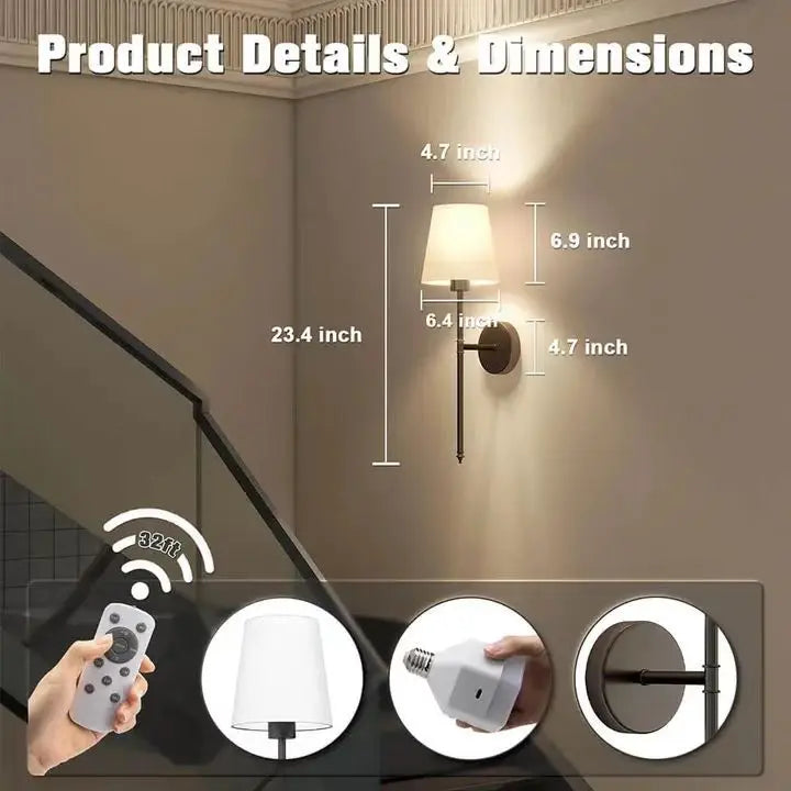 Cordless Retro Fabric Wall Sconces - Stylish Battery-Operated Lamps