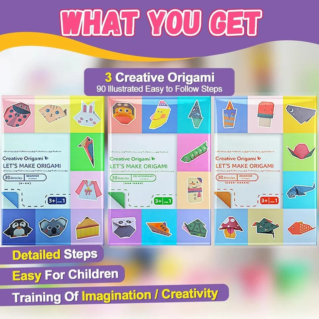 Creative Origami Kit - 30 Colorful Paper Sheets & Craft Guide for Kids