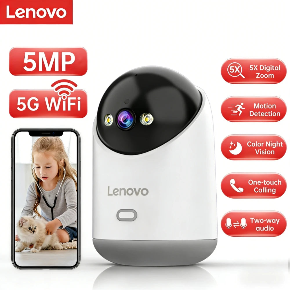 Lenovo 5MP 5G WiFi Indoor Security Camera with Color Night Vision