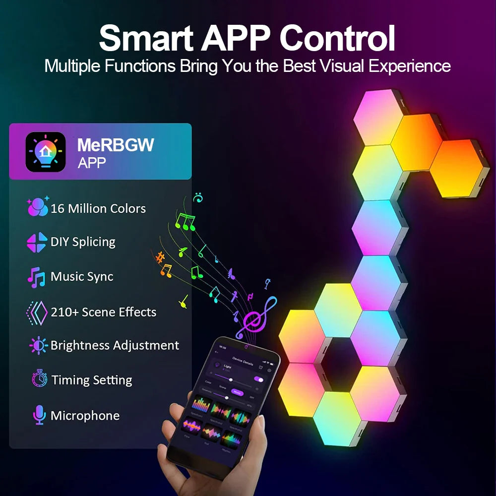 RGB Smart Hexagonal Wall Lamp - Color Changing Ambient Light