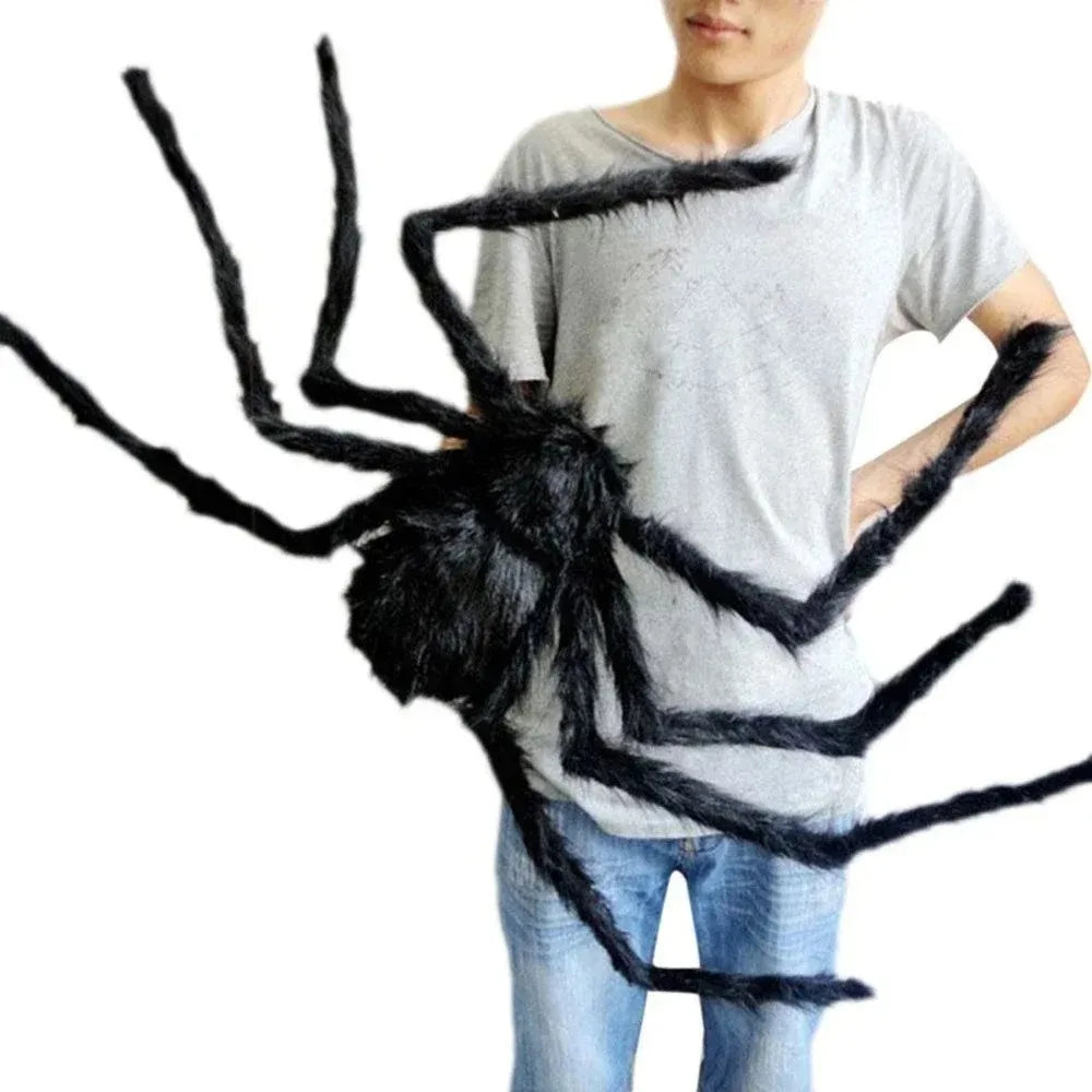 Giant Black Plush Spider Halloween Decoration - Realistic Party Prop