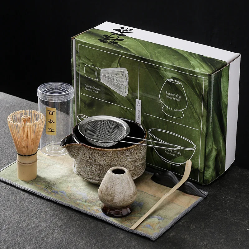 Japanese Matcha Tea Set - 7 or 4 Piece Bamboo Whisk & Bowl