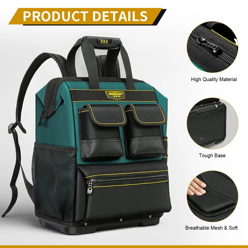 Durable Multifunctional Tool Backpack with Large Capacity & Rubber Base