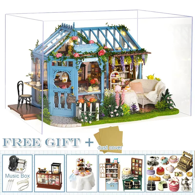 Cutebee DIY Mini Dollhouse Kit with LED Lights - Wooden Greenhouse
