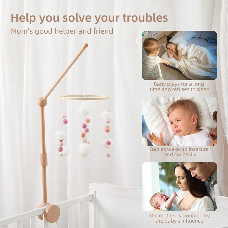 Wooden Baby Mobile Rattle Toy for Newborns - 0-12 Months