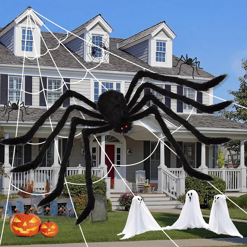 Giant Black Plush Spider Halloween Decoration - Realistic Party Prop
