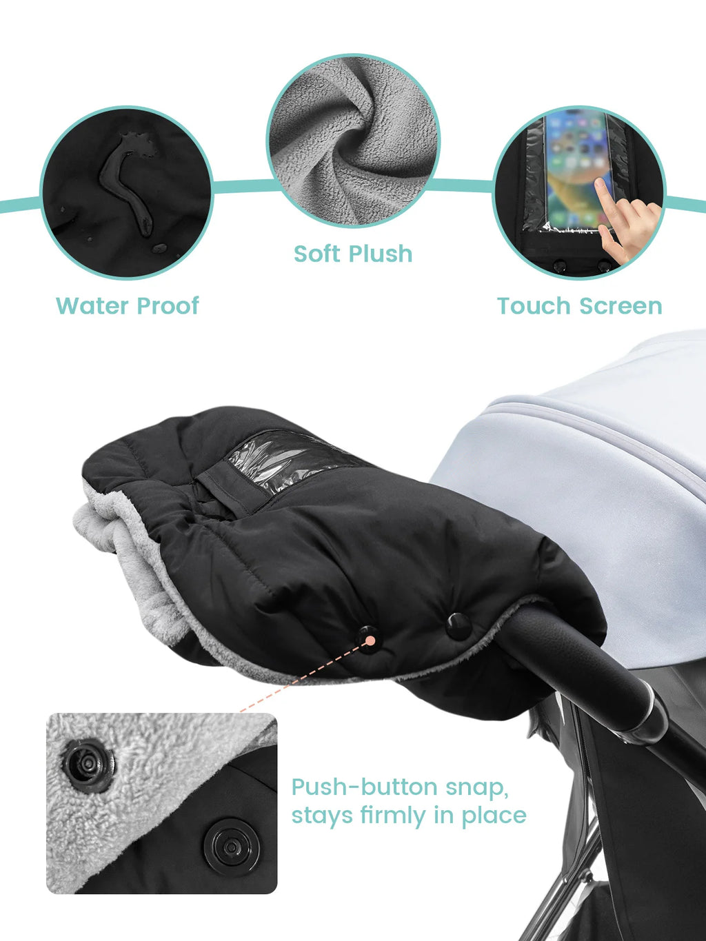 Winter Baby Stroller Hand Muff - Waterproof Plush Gloves with Touch Pocket