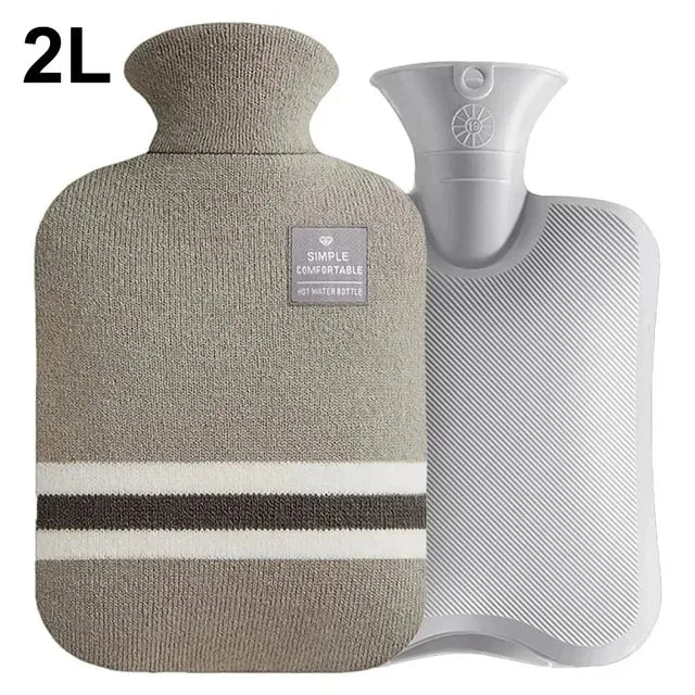 Durable Hot Water Bottle with Knitted Cover for Pain Relief - 1L/2L