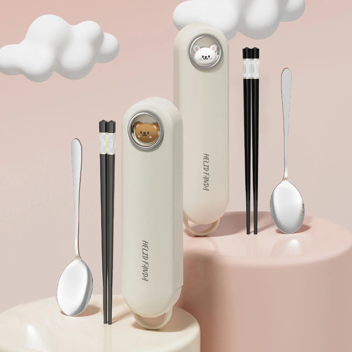 3pcs Cartoon Stainless Steel Dinnerware Set - Eco-Friendly Travel Tableware