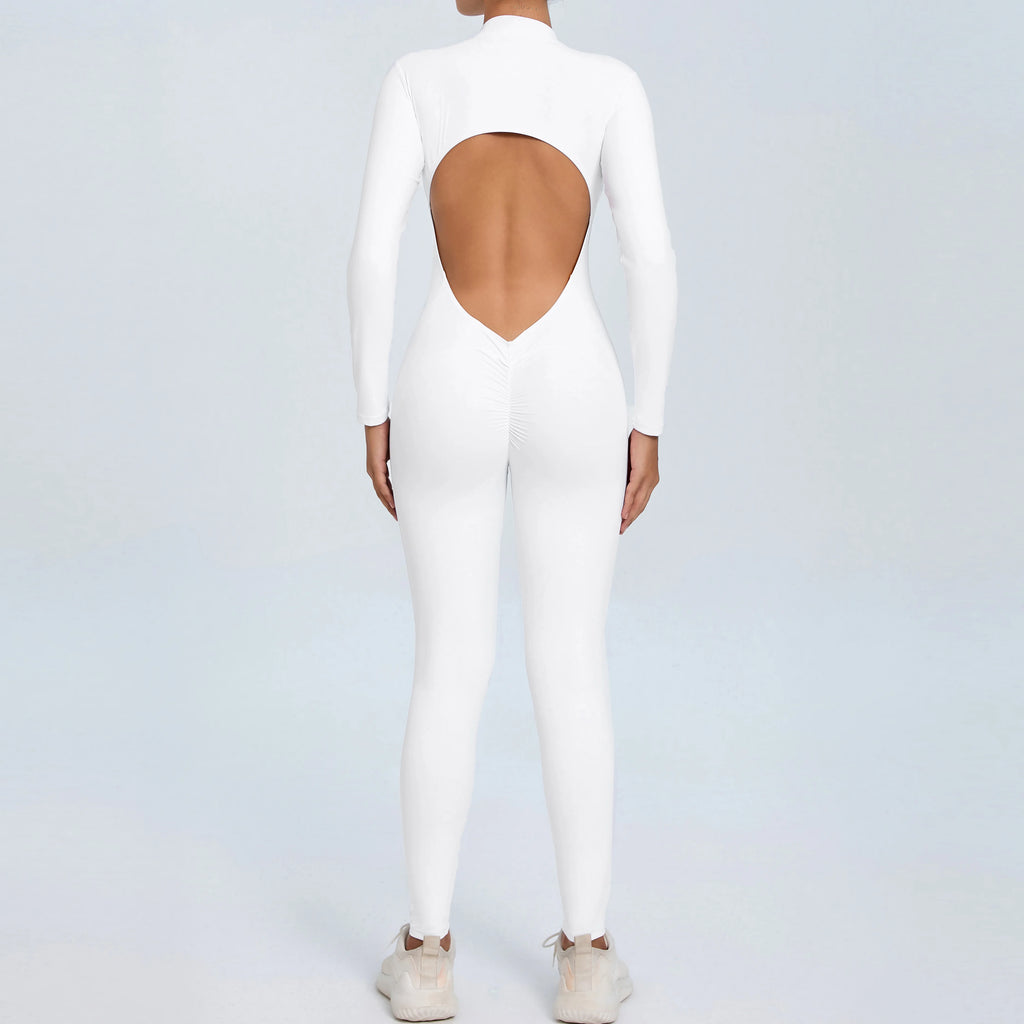 Stylish Women's Yoga Jumpsuit - Long Sleeve & Backless Design