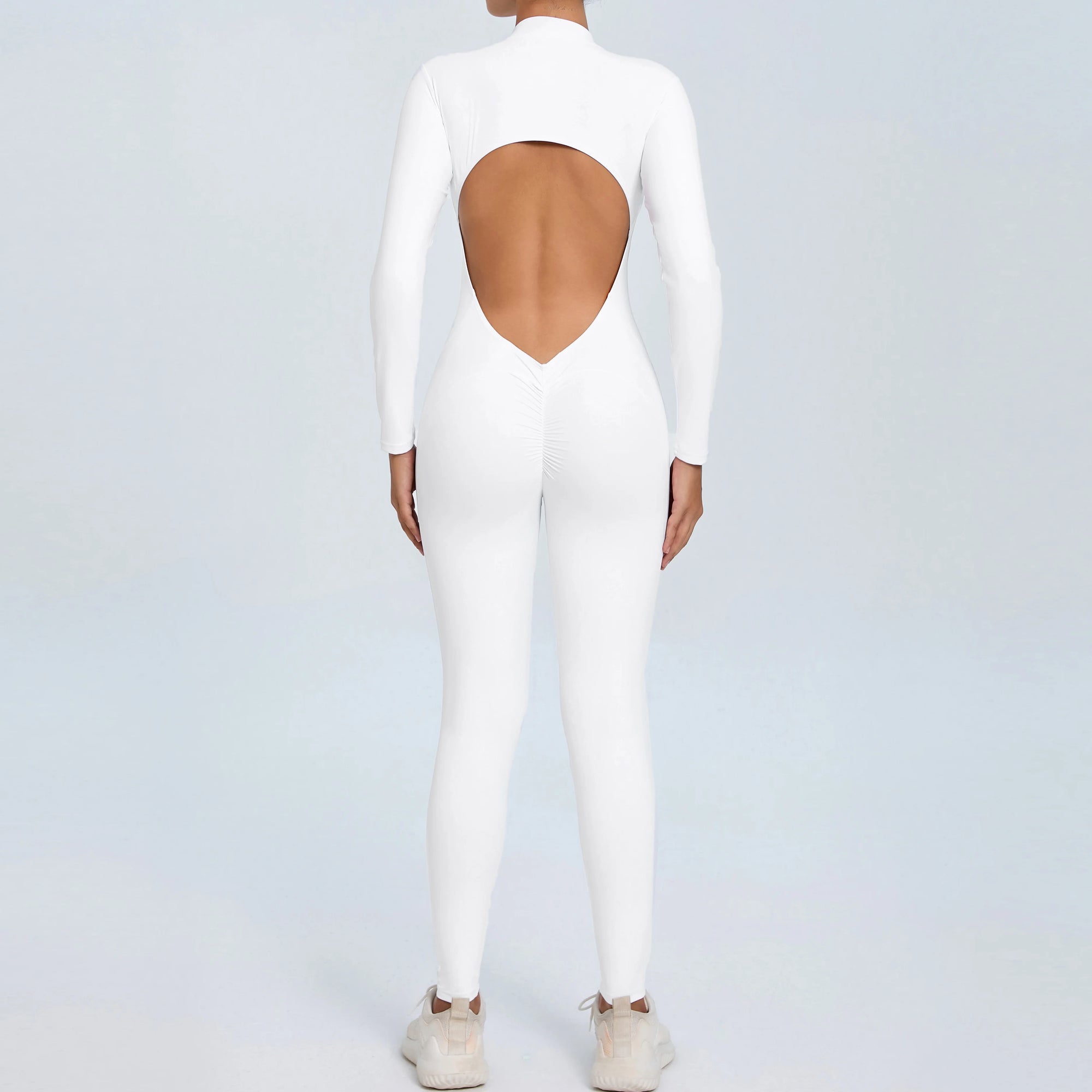 Stylish Women's Yoga Jumpsuit - Long Sleeve & Backless Design