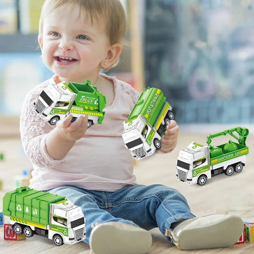 4Pcs Pull Back Toy Car Set - Inertia Sanitation Truck Models for Kids