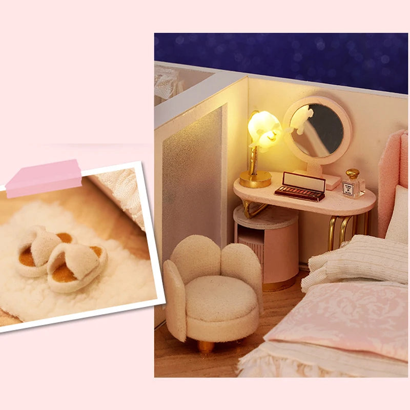 3D Wooden Mini Dollhouse Kit - DIY Duplex Apartment with Furniture