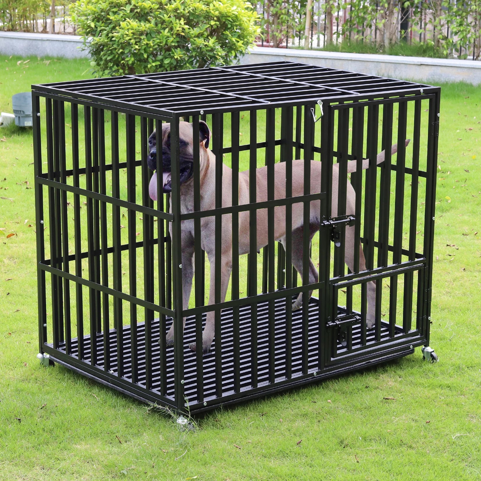 Heavy Duty Dog Crate with Lockable Wheels & Easy Clean Tray