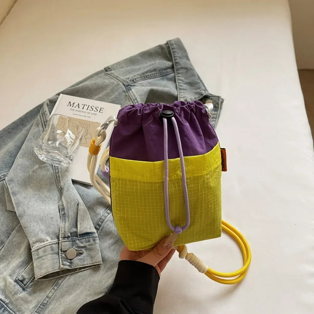 Portable Nylon Drawstring Bucket Bag with Shoulder Strap