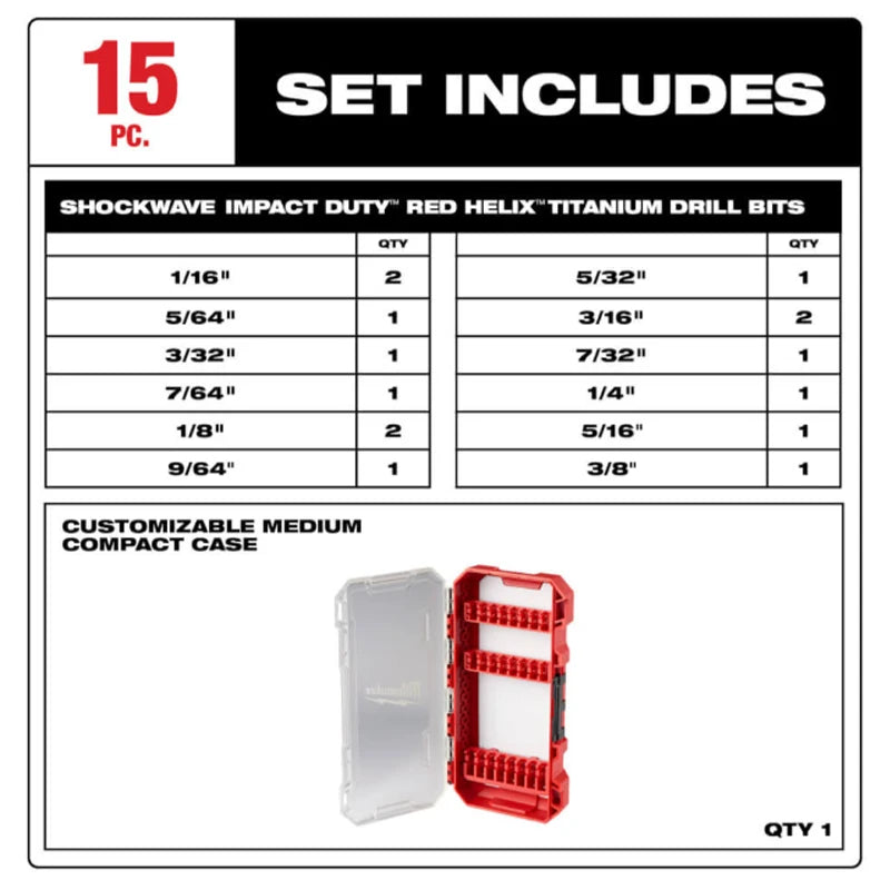 Milwaukee 15PC Titanium Drill Bit Set - Impact Duty Tool Accessories
