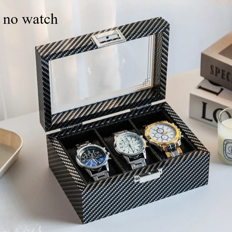 High-Gloss Carbon Fiber Watch Storage Box - Elegant Watch Organizer