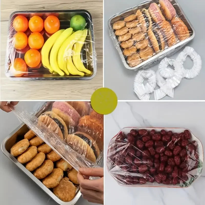 50 Reusable PE Elastic Food Covers - Stretchable Lids for Snacks & Fruits