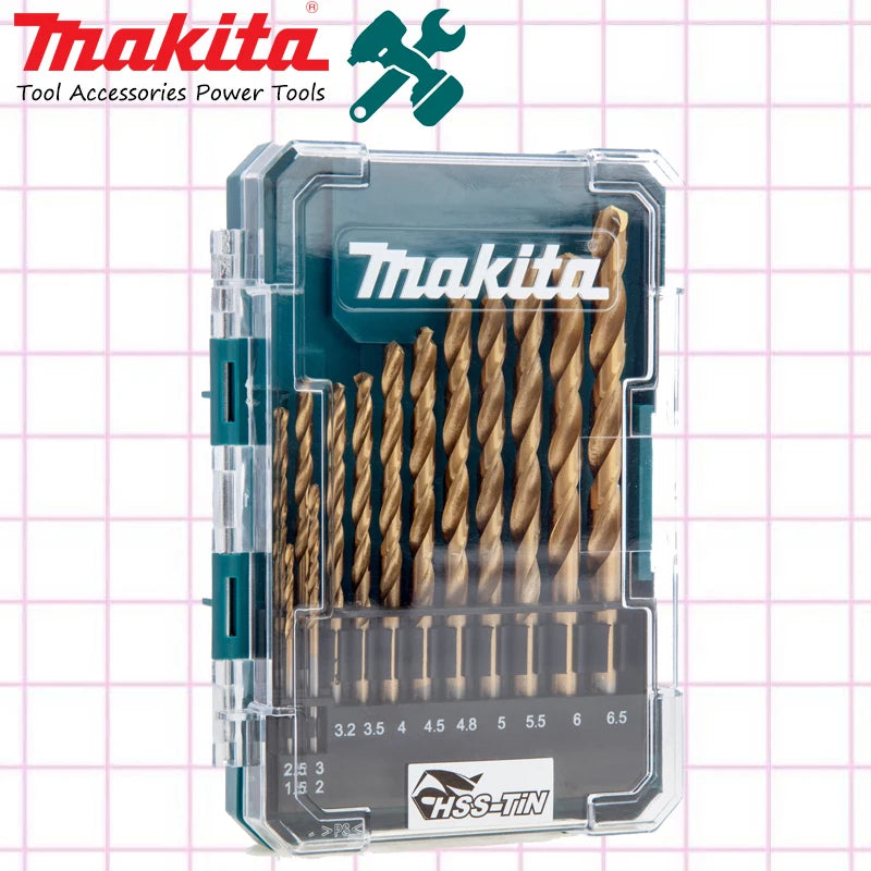 Makita HSS Twist Drill Bits Set - 13-Piece Titanium-Coated for Woodworking