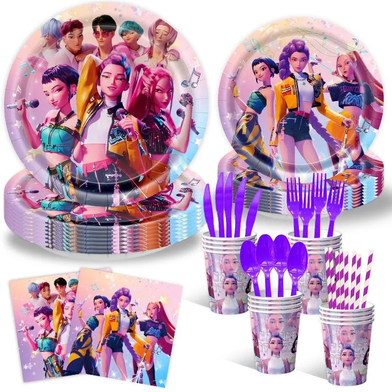 K-pop Girl Group Pink Dinnerware Set for Magical Birthday Parties